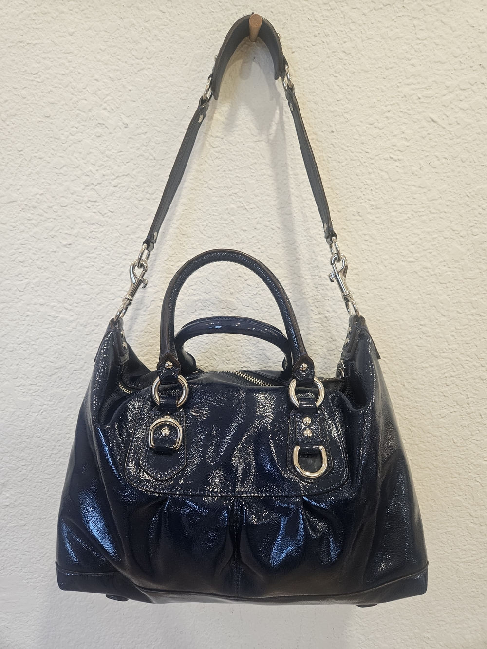 Coach Patent Blue Liquid Leather Satchel Bag - Picture 6 of 13